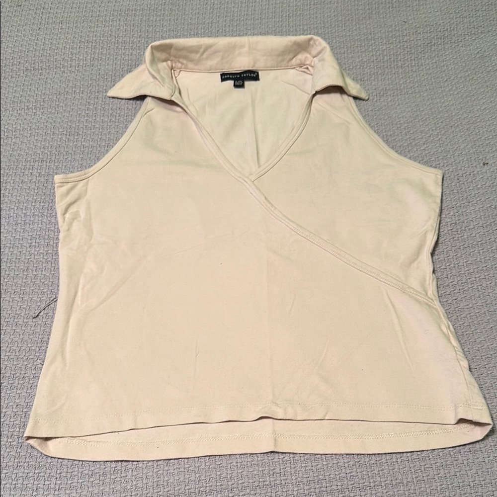 Carolyn Taylor Tan Sleeveless Wrap Tank Top
